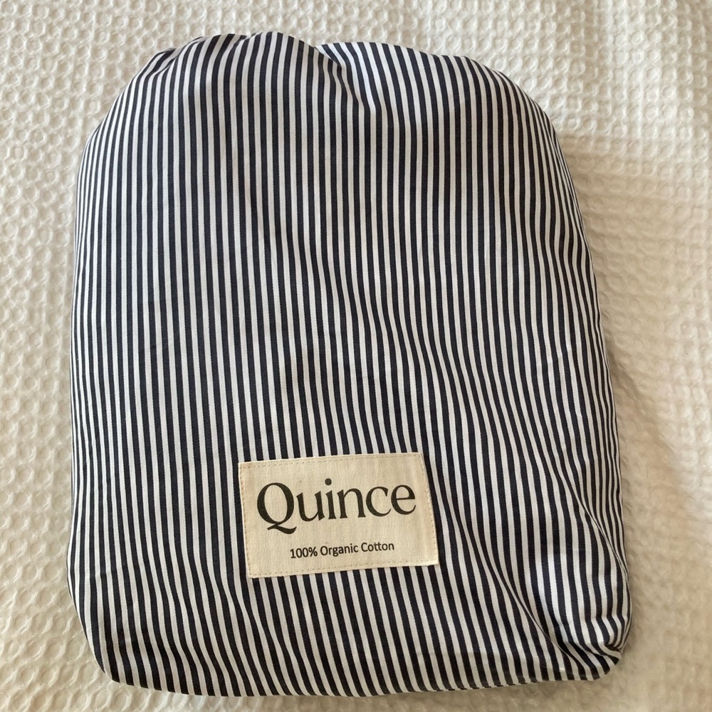 NWOT Quince Organic Oxford Blue Striped Twin Duvet Cover